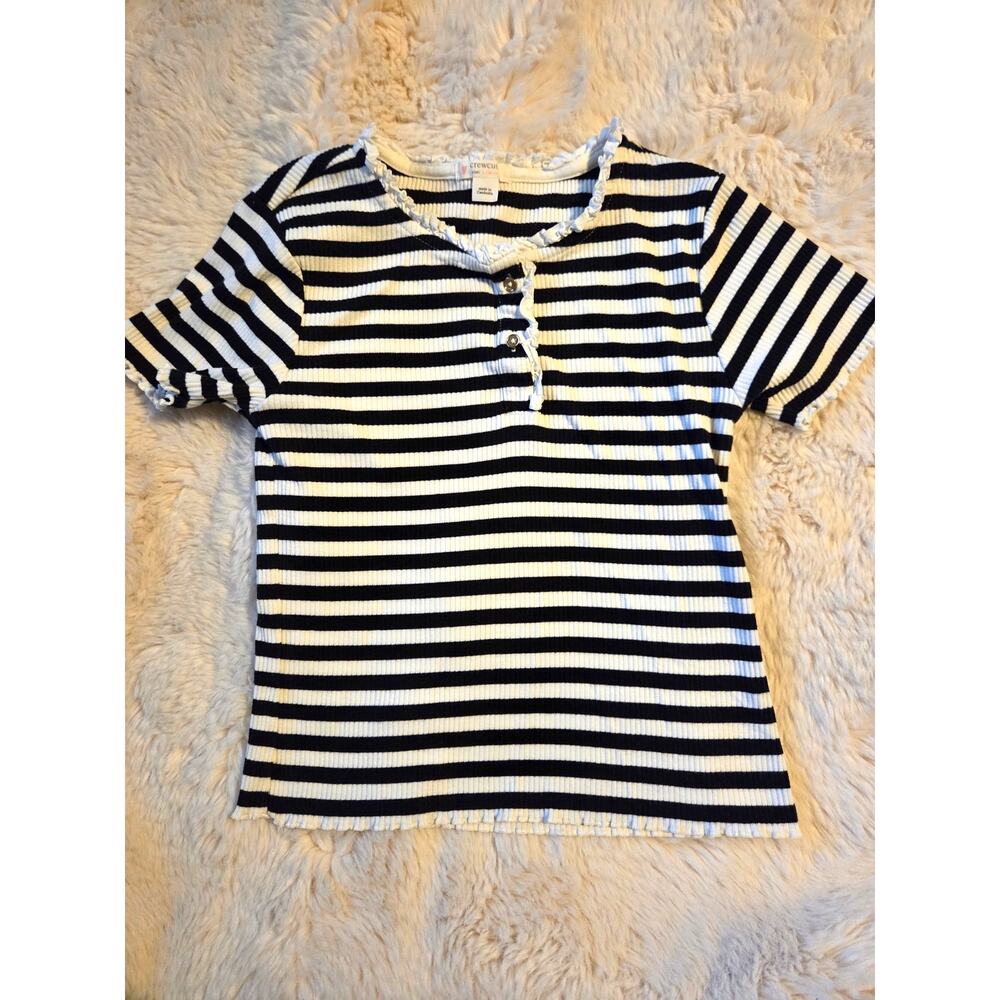 Crewcuts Kids By J.Crew Black And White Striped Ruffles Shirt L 10-11 Girls